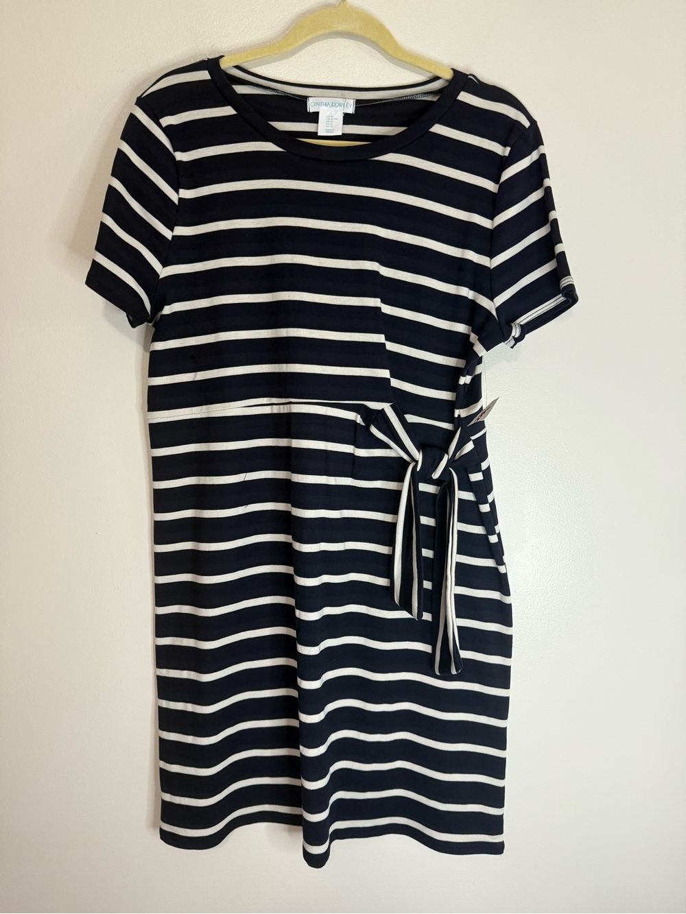 Cynthia Rowley NWT  Navy and White Striped Tie-Detail Mini Dress In size XL
